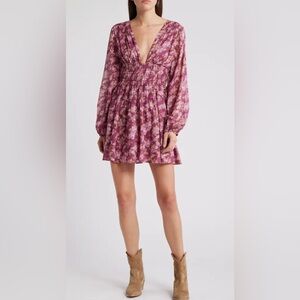 Free People Keep You Long Sleeve Cotton Mini Dress